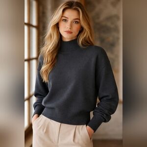 Charli Mock Neck Batwing Knit Sweater | Dark Steel Gray